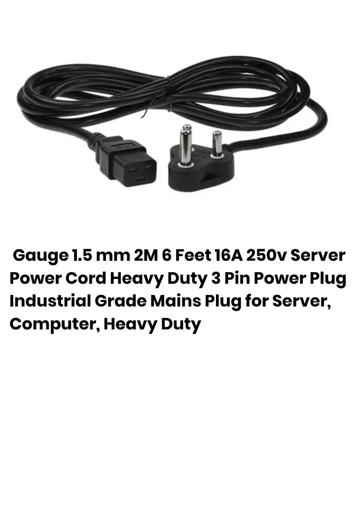 Gauge 1.5 mm 2M 6 Feet 16A 250v Server Power Cord Heavy Duty 3 Pin Power Plug Industrial Grade Mains Plug for Server, Computer, Heavy Duty (1).webp