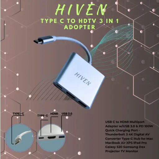 [lan hub] USB-C Hub Adapter with HDMI, USB 3.0, and USB-C PD Charging Port – 3-in-1