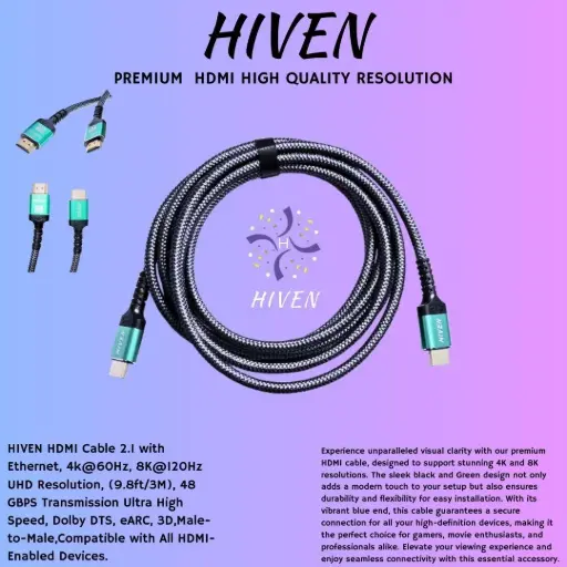 8K HDMI 2.1 Ultra High-Speed Cable 48Gbps 4K 120Hz 8K 60Hz HDR10 HDCP 2.3 DTS:X Braided Cord for Xbox, PC, TV, Laptop, Projector (green)